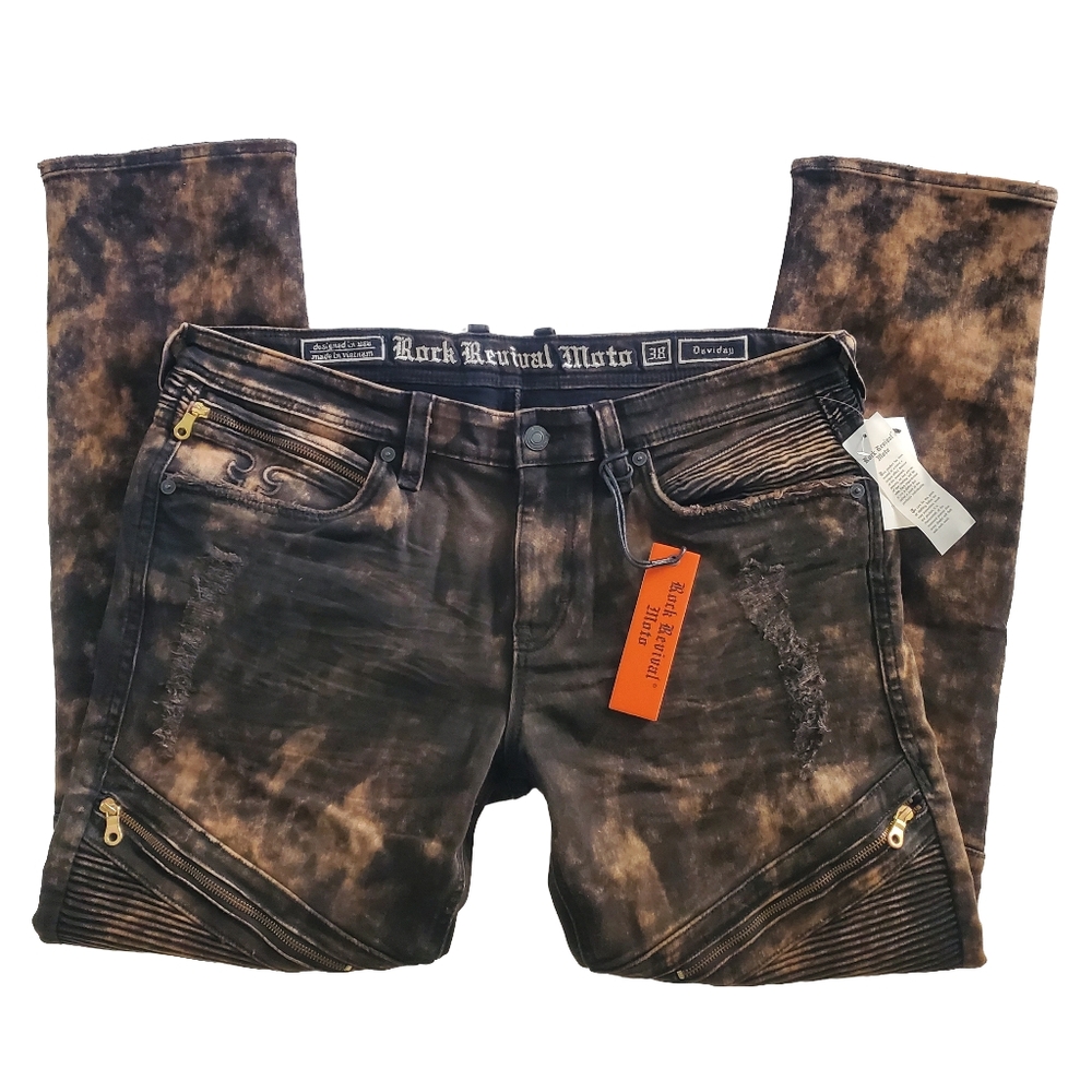 Rock Revival Daviday Brown Straight Jeans Men's 38x31 New Msrp $179